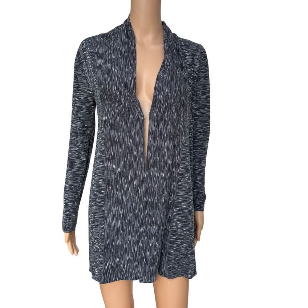 Saks Fifth Avenue cotton blend open front cardigan grey melange color size XS